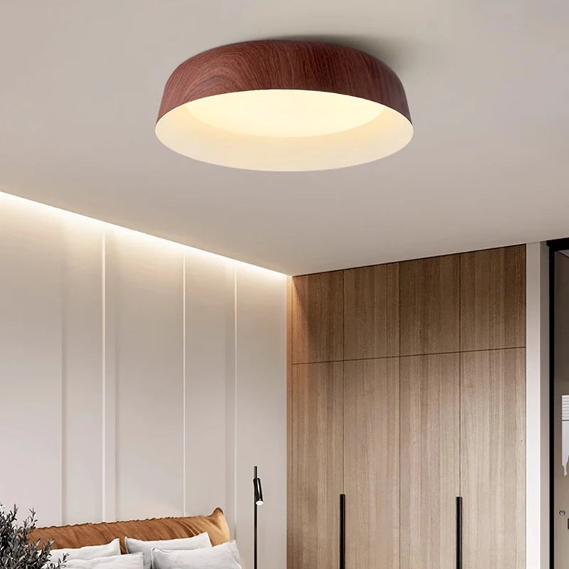 Soleil Flush Mount Ceiling Light Minimalist Walnut Metal Living Room