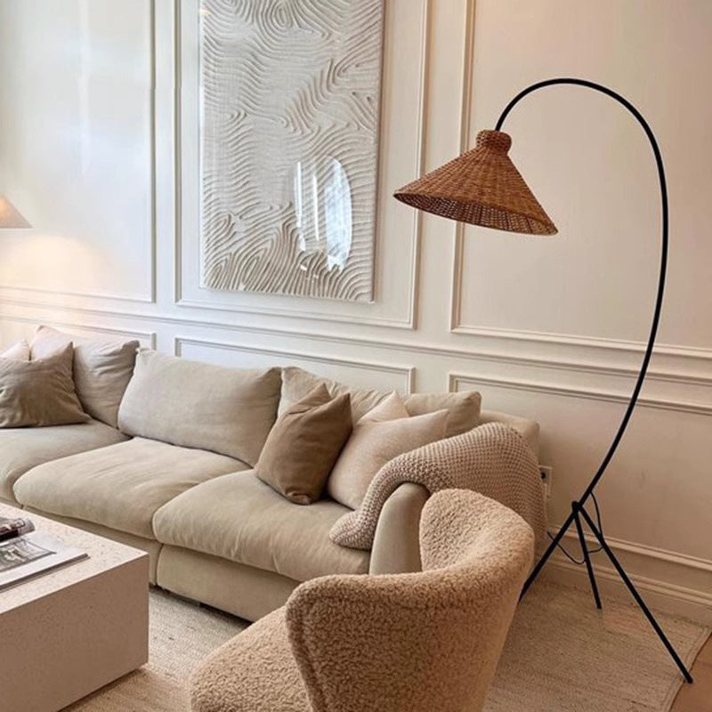 Noncu Floor Lamp Vintage Rattan Simply Metal Living Room Bedroom