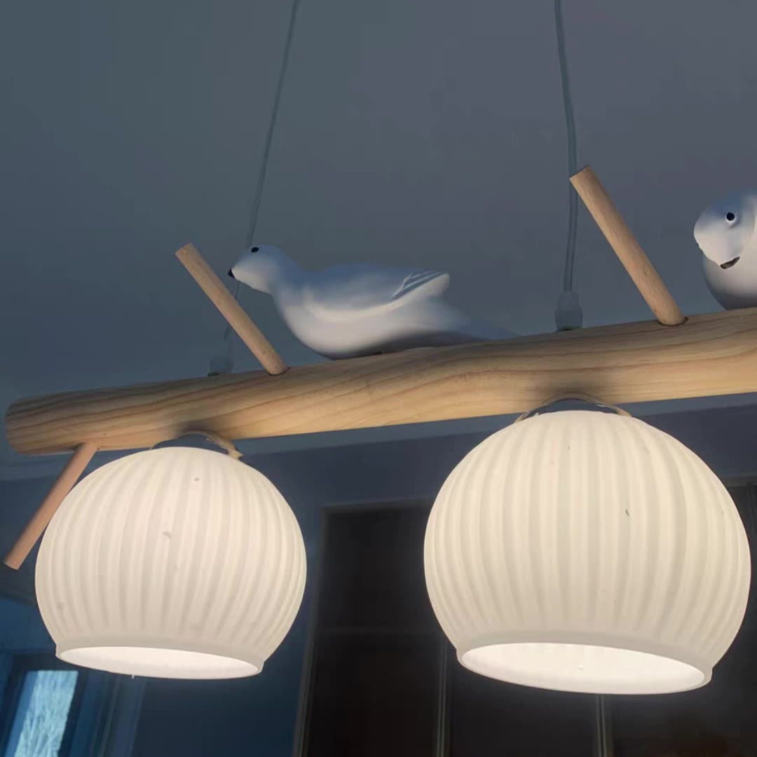Nexa Pendant Light Country Rustic Style Bird Wood Glass Living Room Bedroom