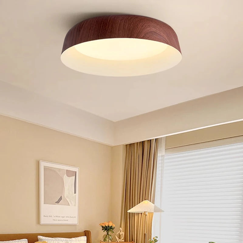 Soleil Flush Mount Ceiling Light Minimalist Walnut Metal Living Room