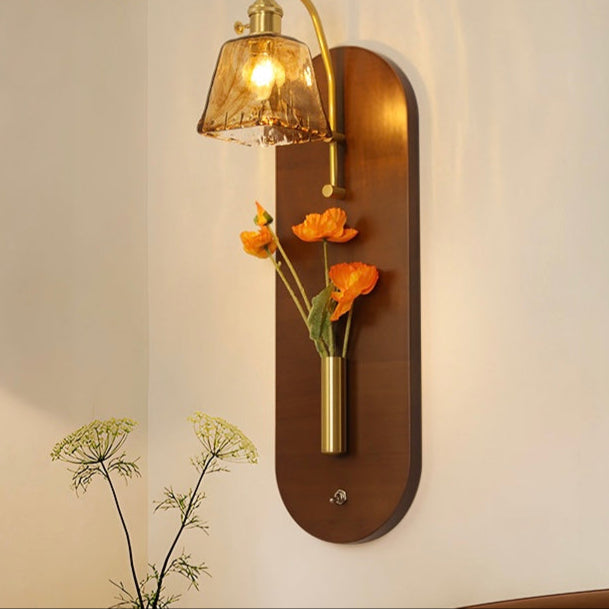 Mode Wall Lamp Classic Bronze Wood Glass Living Room Bedroom
