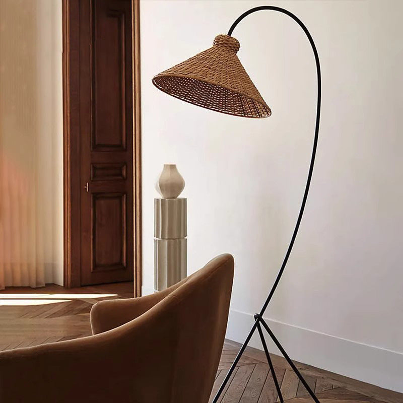 Noncu Floor Lamp Vintage Rattan Simply Metal Living Room Bedroom