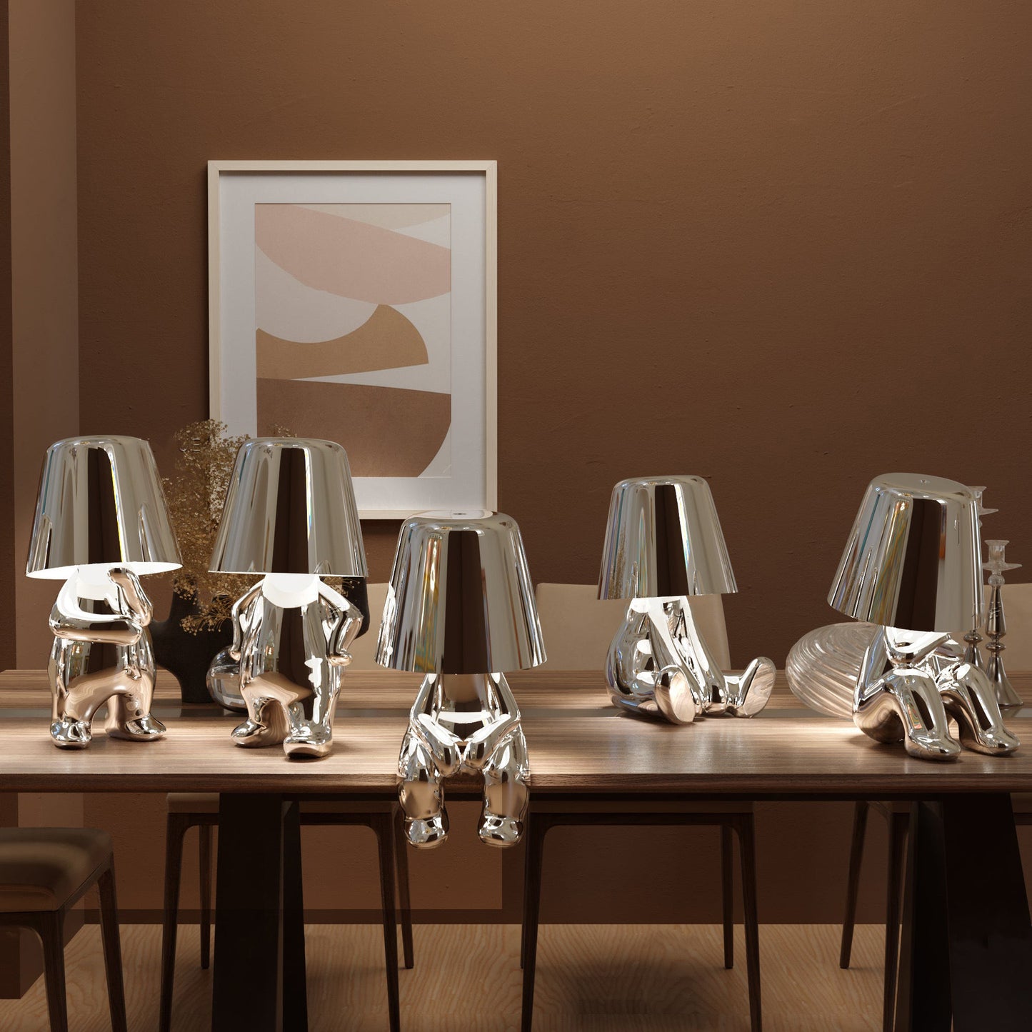 Yono Table Lamp Modern Minimalist Cartoon Gold Silver Resin Bedroom Living Room