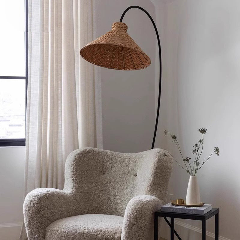 Noncu Floor Lamp Vintage Rattan Simply Metal Living Room Bedroom