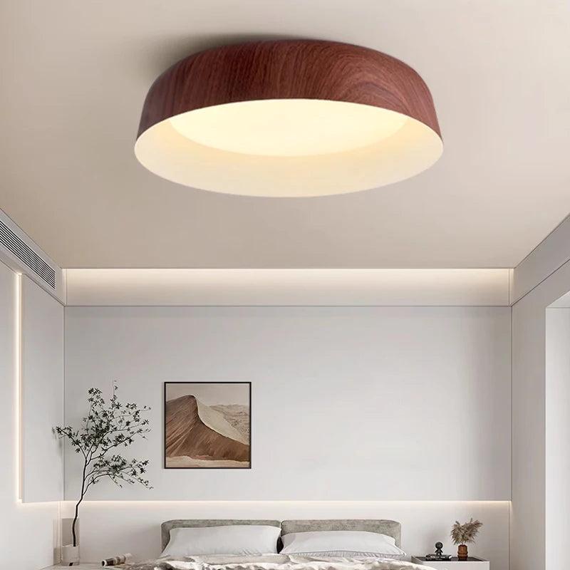 Soleil Flush Mount Ceiling Light Minimalist Walnut Metal Living Room