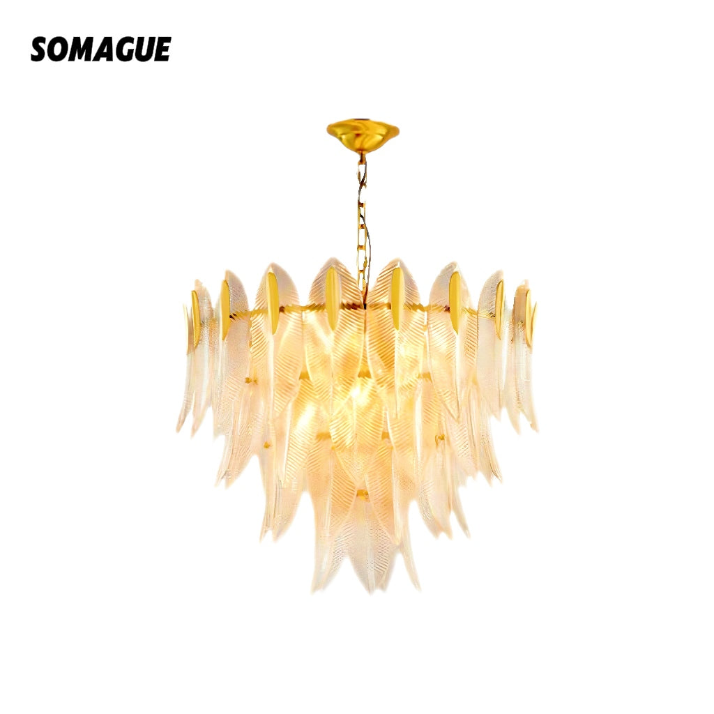 Aura Chandelier Modern Golden Feather Living Room Bedroom