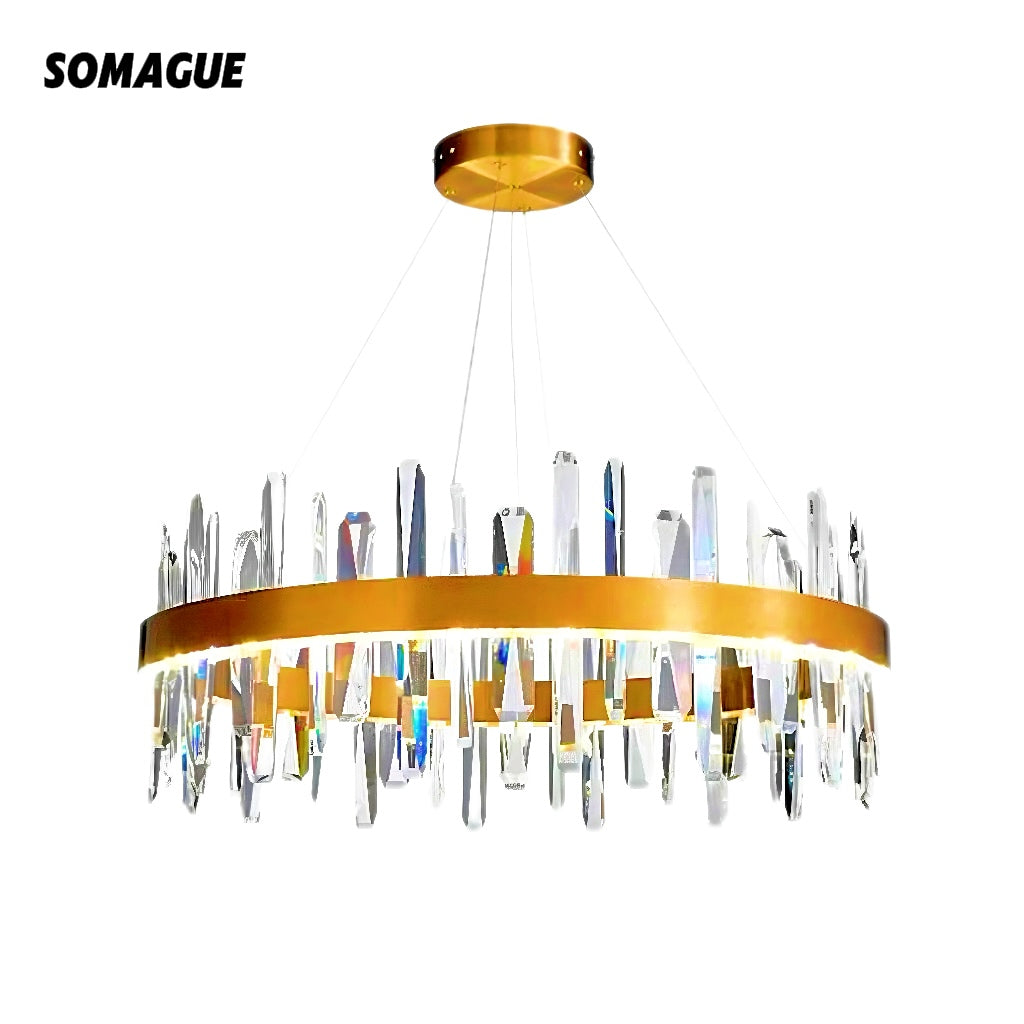 Aura Chandelier Modern Crystal Rings Stainless Steel Glass Living Room