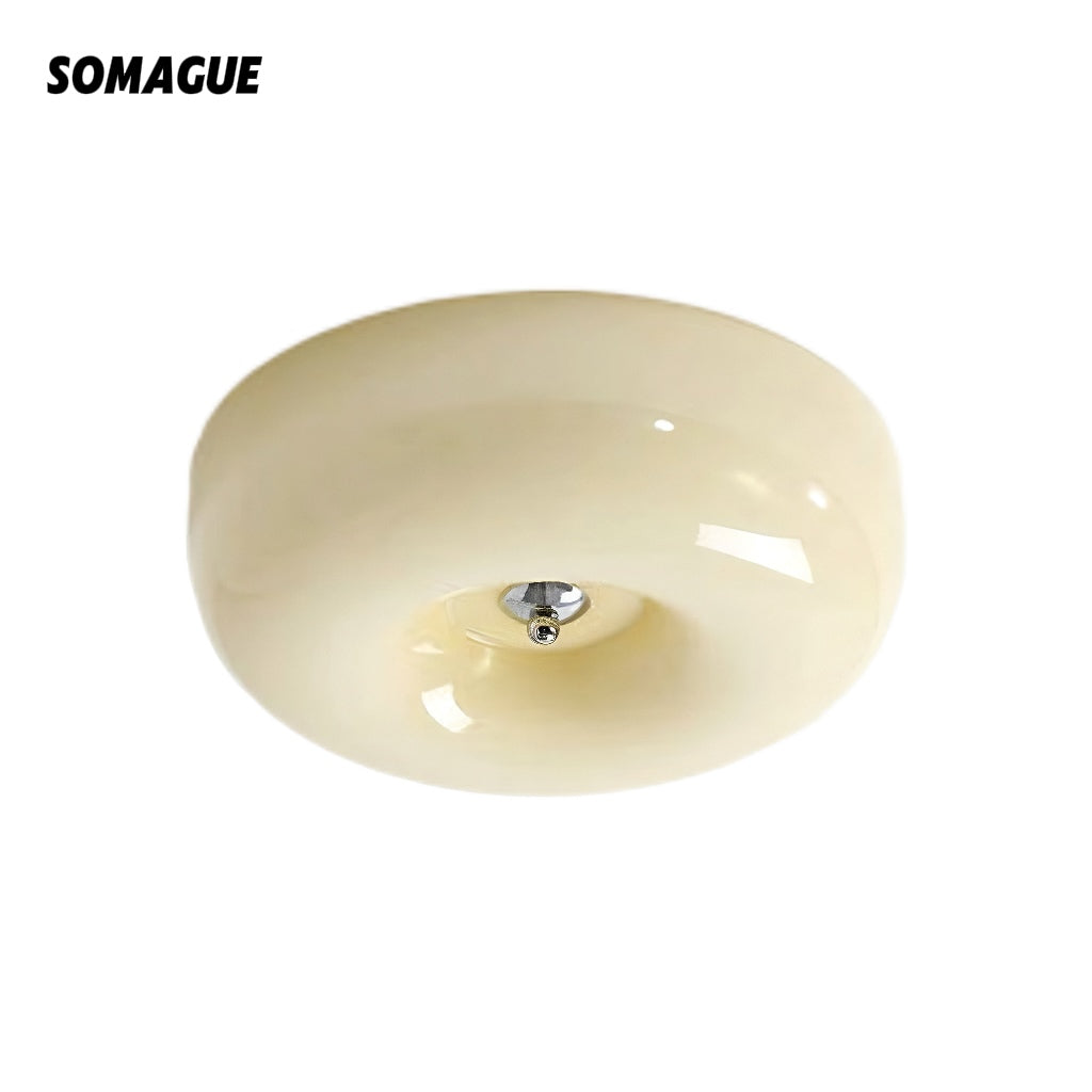 Halo Flush Mount Ceiling Light Single Project Bedroom Glass Cream
