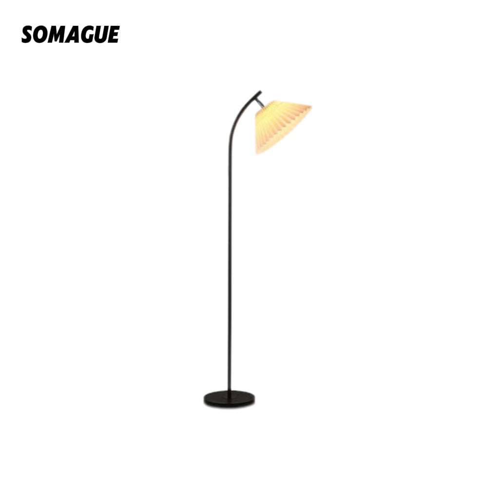 Mode Floor Lamp Modern Fabric Pleated Metal Arch Living Room