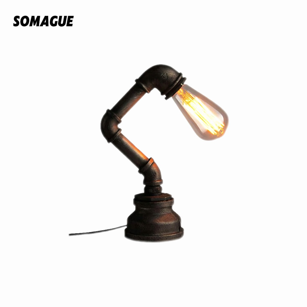 Mode Table Lamp Vintage Industrial Cylindrical Metal Glass Living Room