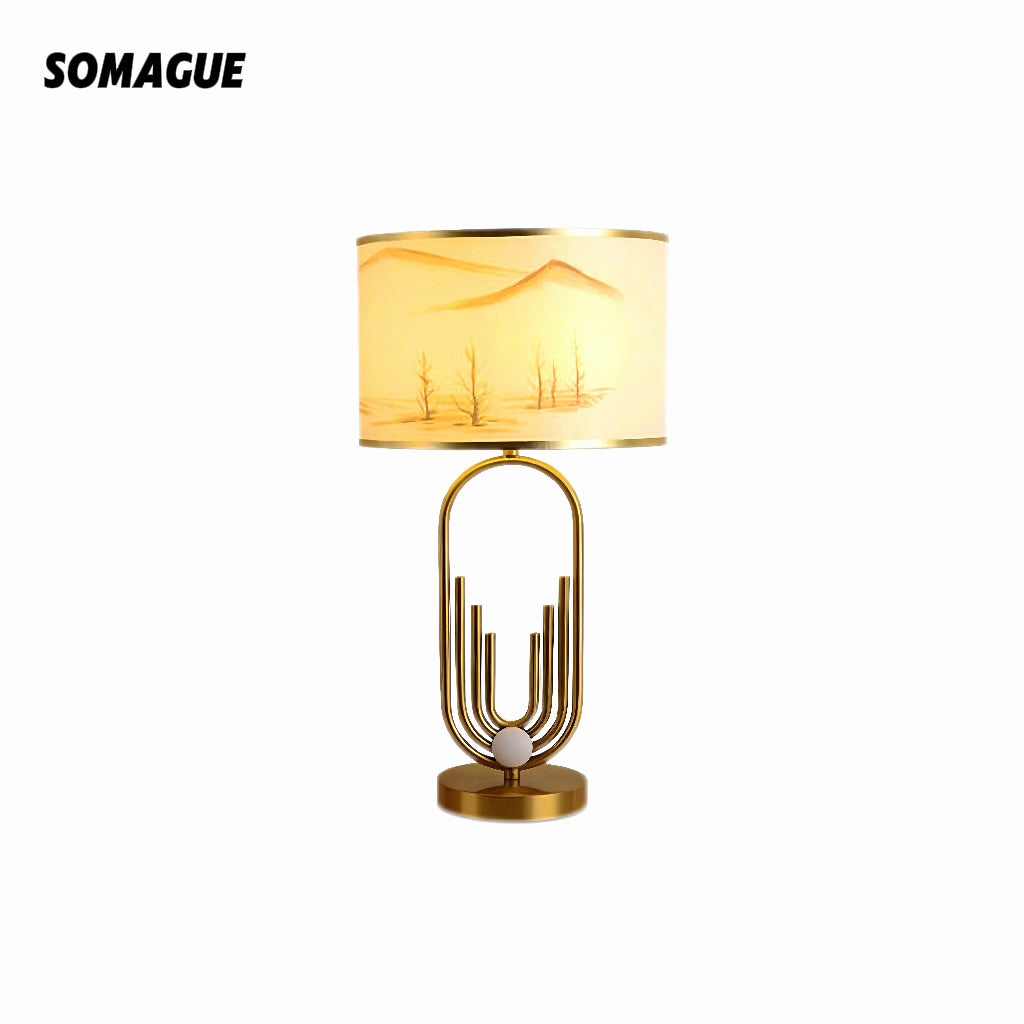 Mode Table Lamp Landscape Metal Fabric Bedroom Living Room