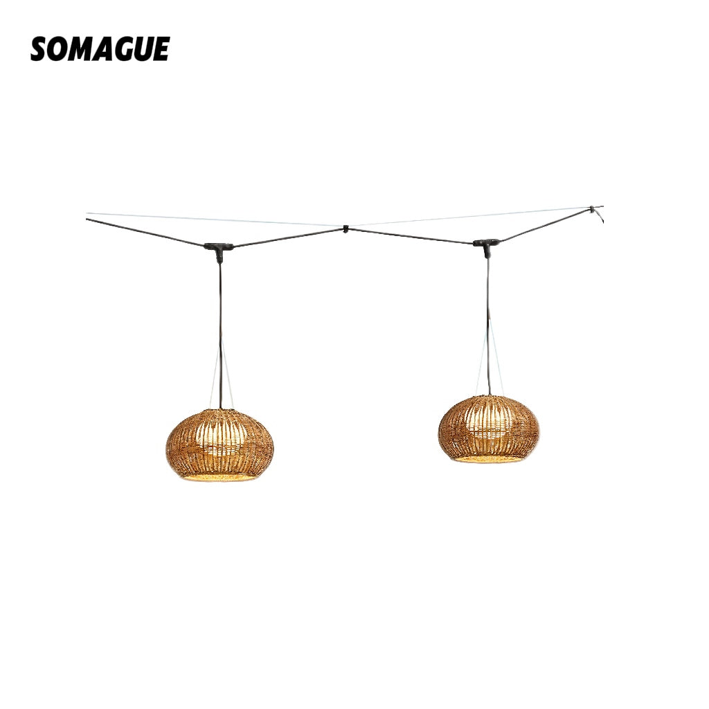 Noncu Pendant Light Retro Lantern Bamboo Acrylic Acrylic Outdoor
