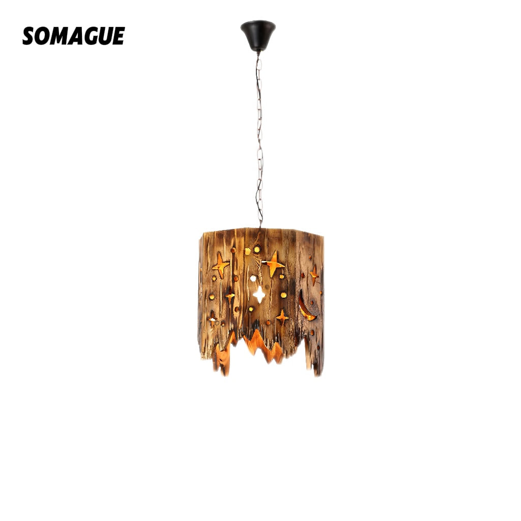 Noncu Pendant Light Retro Metal Wood Stars Living Room