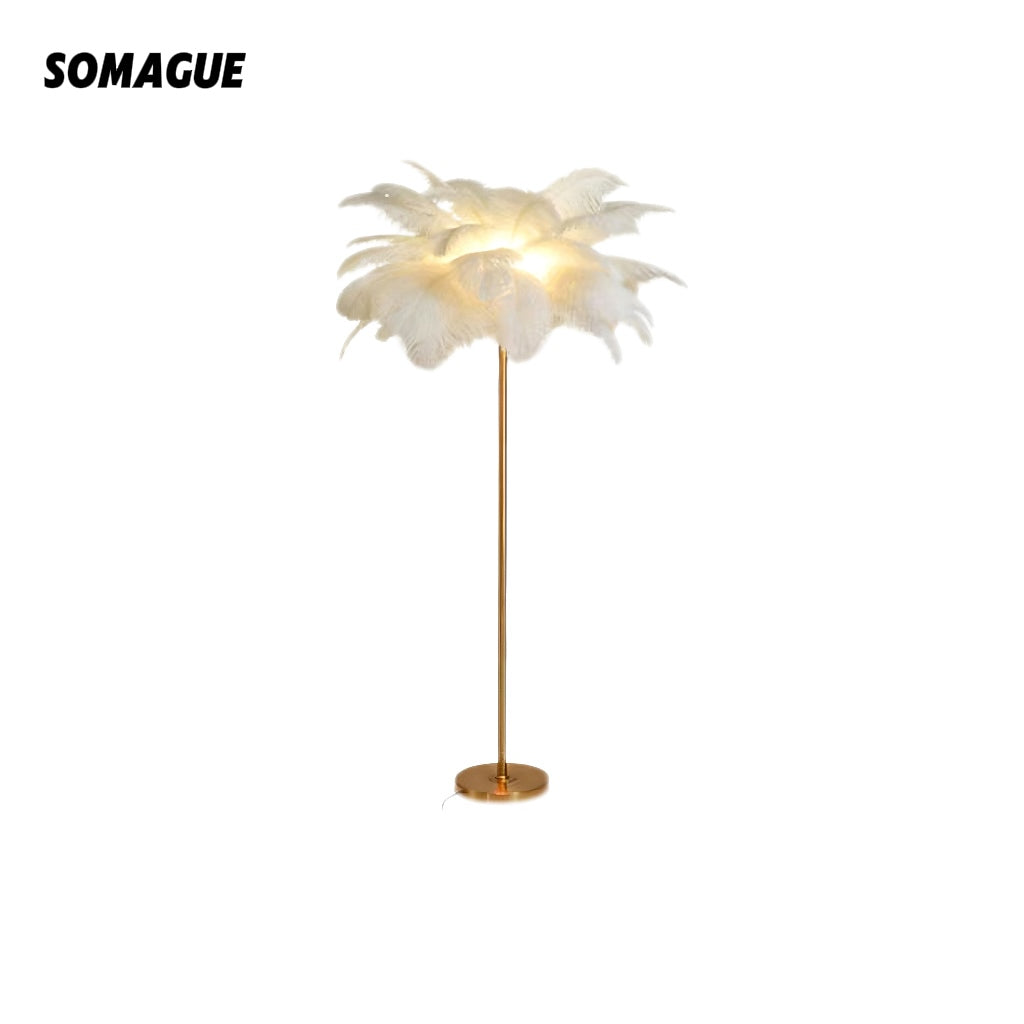 Yono Floor Lamp Modern Metal Stand Ostrich Feather Natural Living Room
