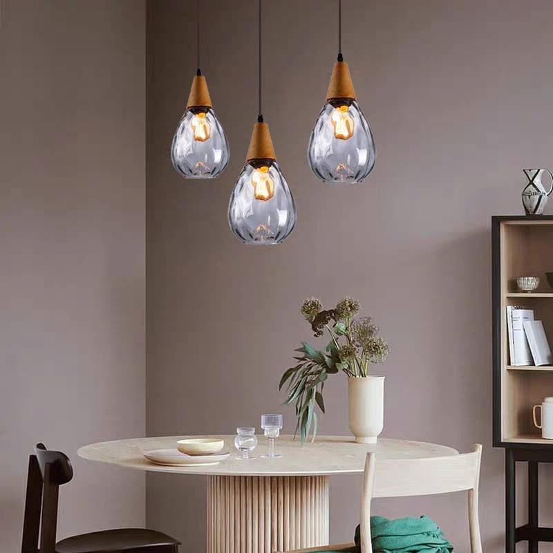 Nexa Pendant Light Vintage Teardrop Glass Wood Living Room