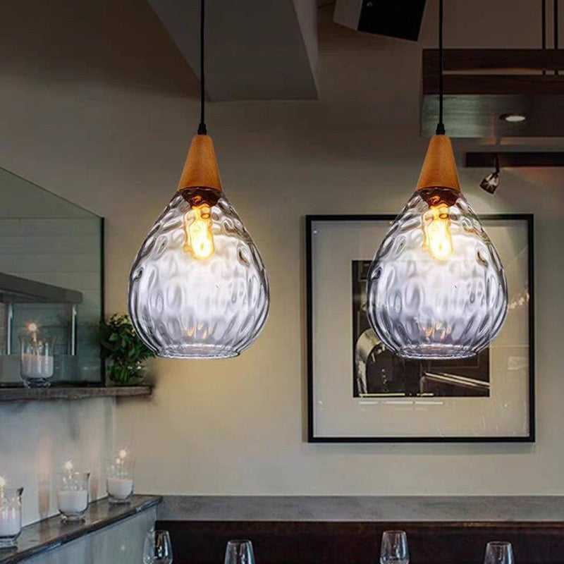 Nexa Pendant Light Vintage Teardrop Glass Wood Living Room
