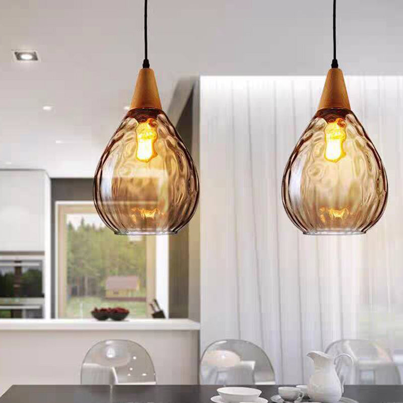 Nexa Pendant Light Vintage Teardrop Glass Wood Living Room