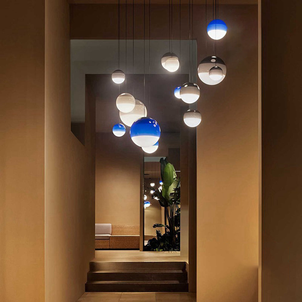 Halo Pendant Light Coloured Glass Bubble Contemprory Living Room