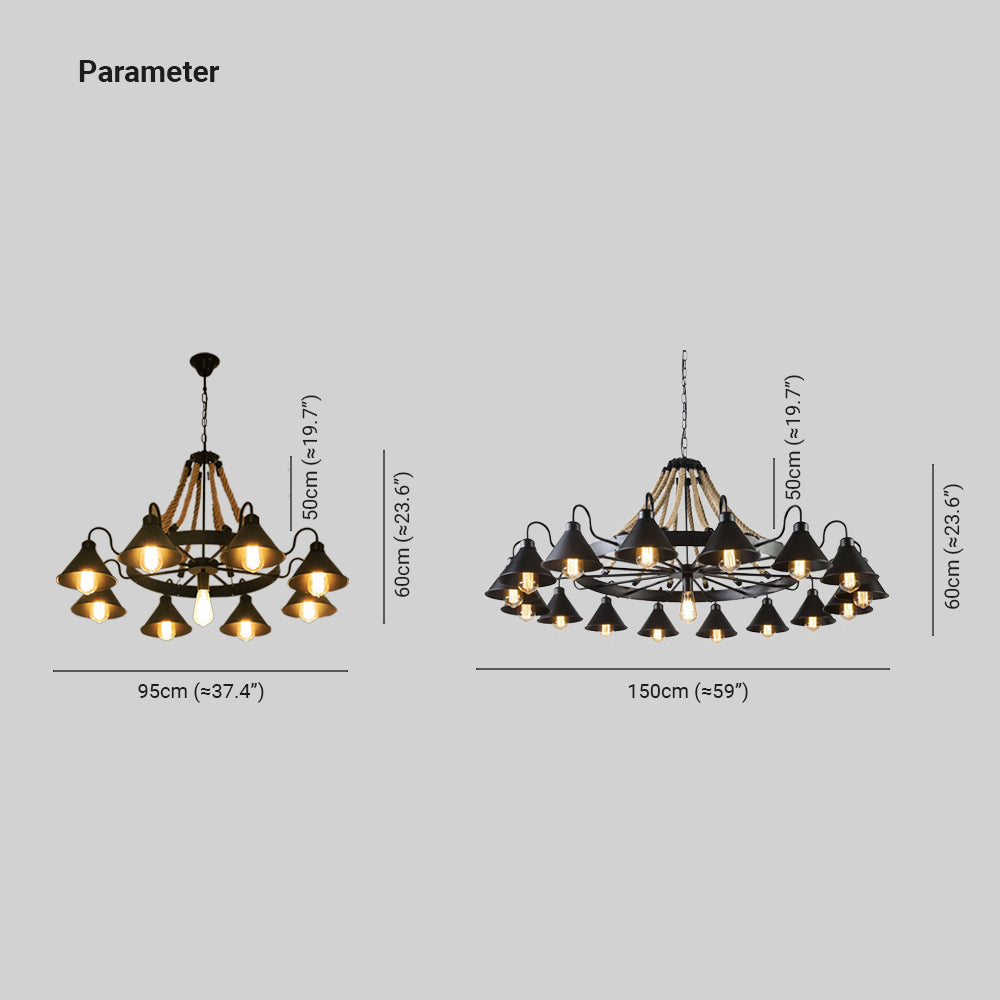 Aura Chandelier Vintage Metal Industrial Rope Living Room Dinning Room