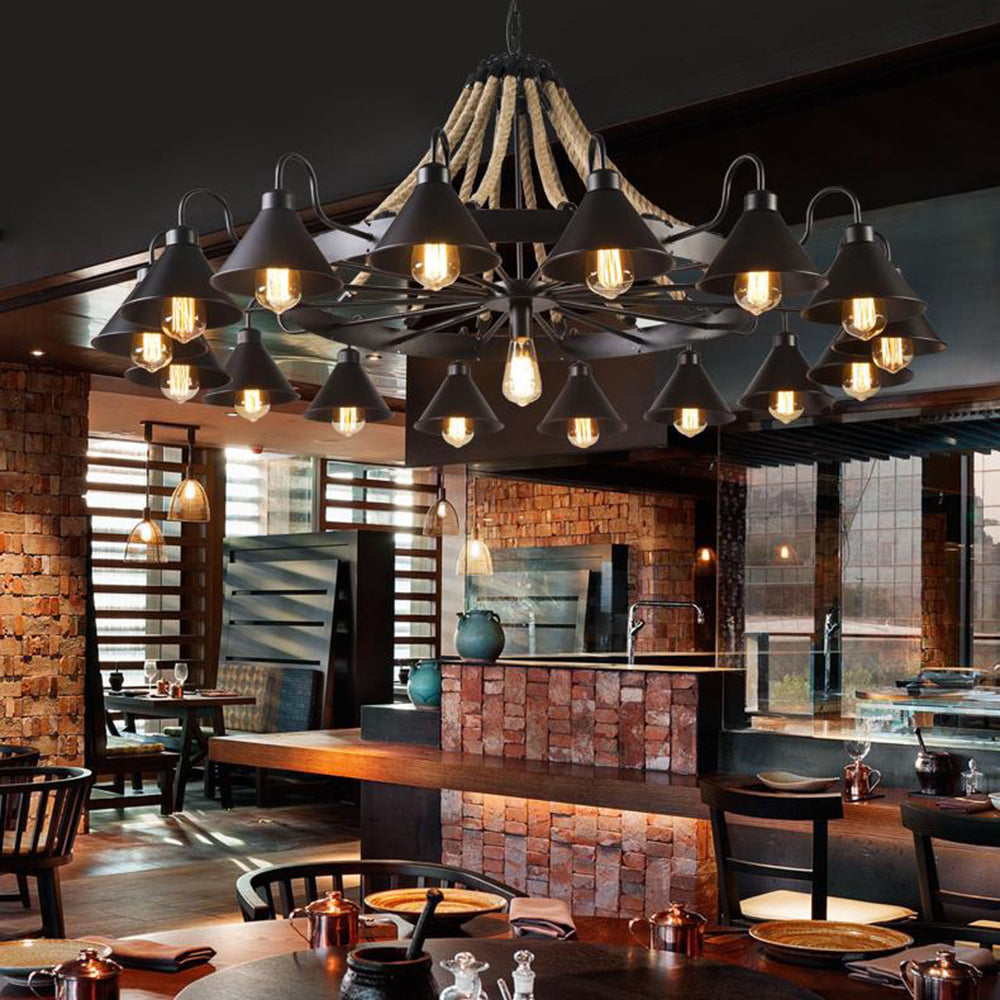 Aura Chandelier Vintage Metal Industrial Rope Living Room Dinning Room