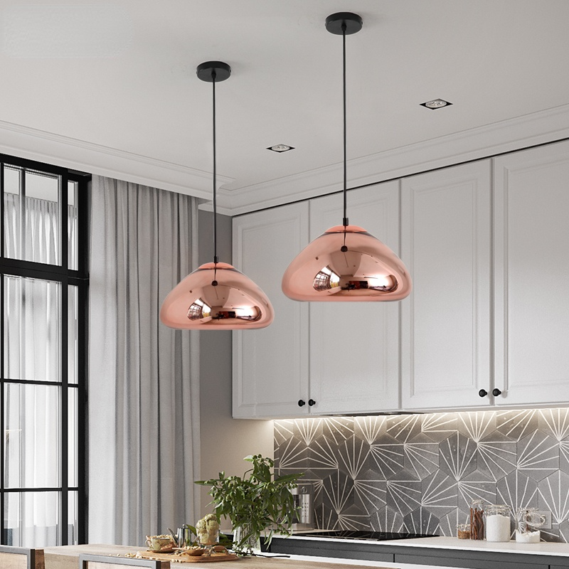 Halo Pendant Light Modern Glass Metal Bread Shape Dining Room