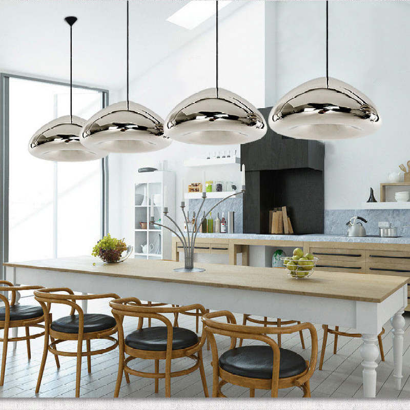 Halo Pendant Light Modern Glass Metal Bread Shape Dining Room
