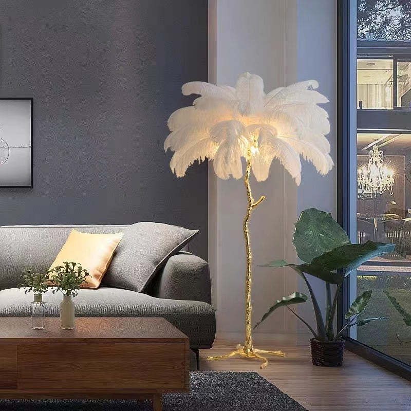 Yono Floor Table Lamp Ostrich Feathers Exclusive Nordic Luxury