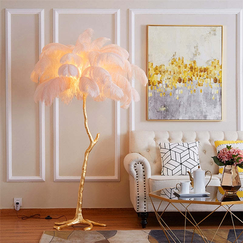Yono Floor Table Lamp Ostrich Feathers Exclusive Nordic Luxury