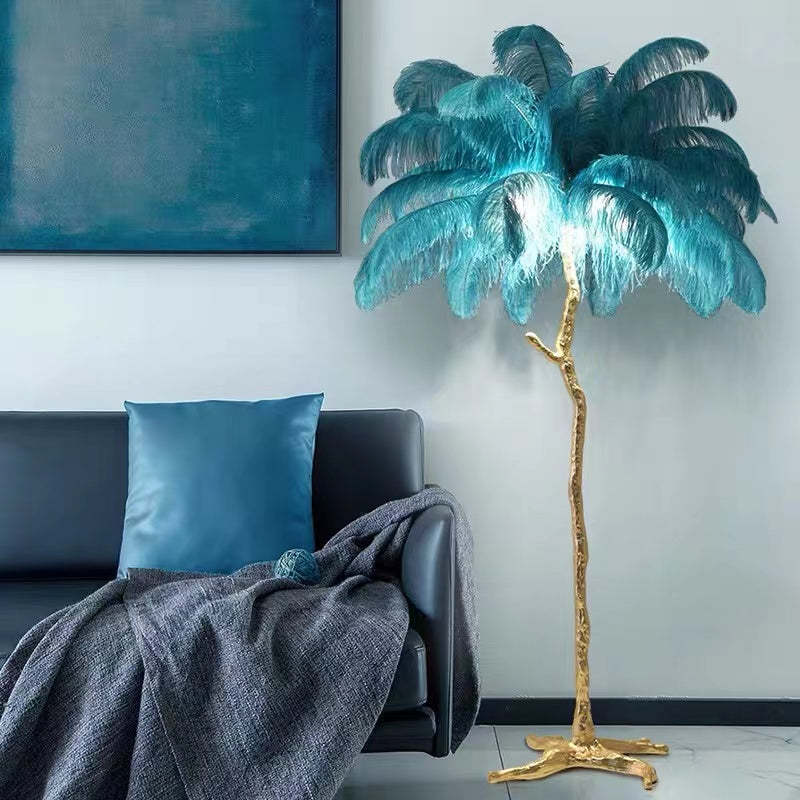 Yono Floor Table Lamp Ostrich Feathers Exclusive Nordic Luxury