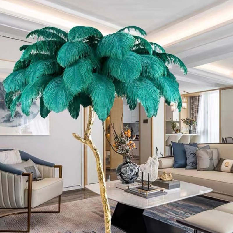 Yono Floor Table Lamp Ostrich Feathers Exclusive Nordic Luxury