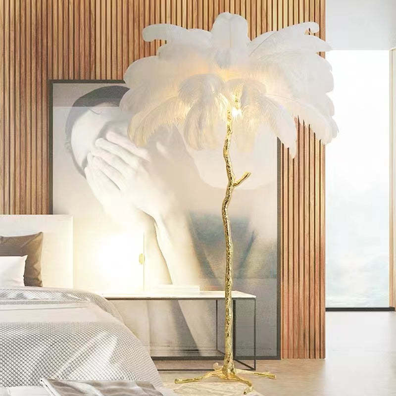 Yono Floor Table Lamp Ostrich Feathers Exclusive Nordic Luxury
