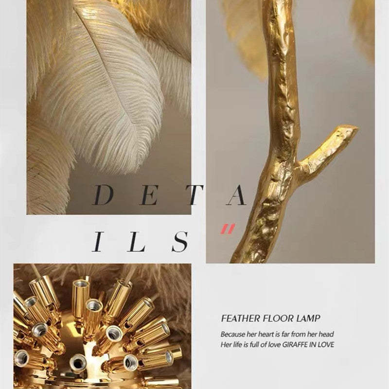 Yono Floor Table Lamp Ostrich Feathers Exclusive Nordic Luxury
