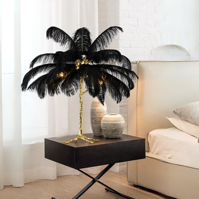 Yono Floor Table Lamp Ostrich Feathers Exclusive Nordic Luxury