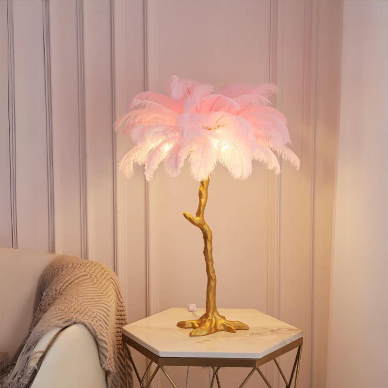 Yono Floor Table Lamp Ostrich Feathers Exclusive Nordic Luxury