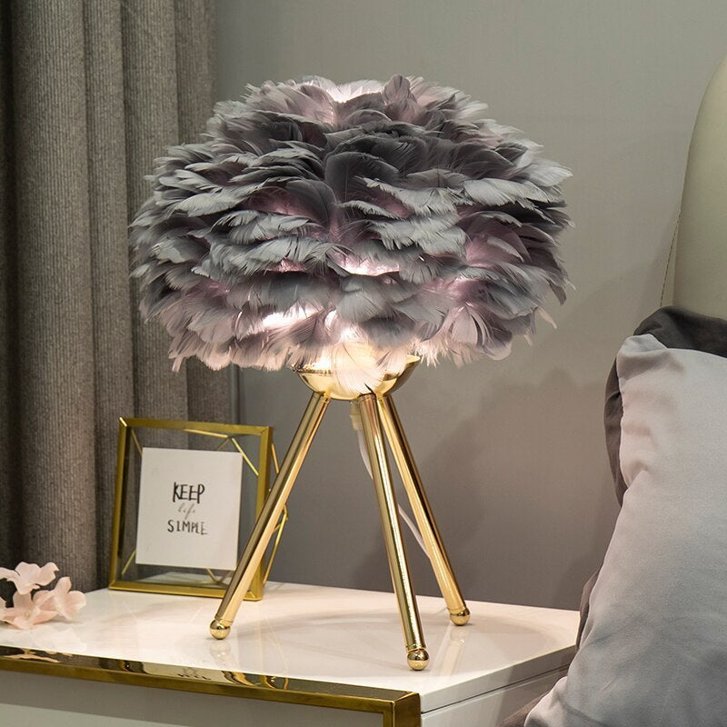 Yono Table Lamp Tripod with Feathers Modern Living Room Dining Room