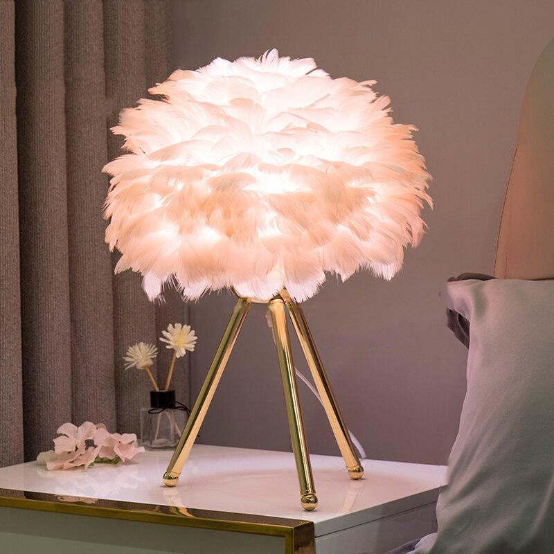 Yono Table Lamp Tripod with Feathers Modern Living Room Dining Room