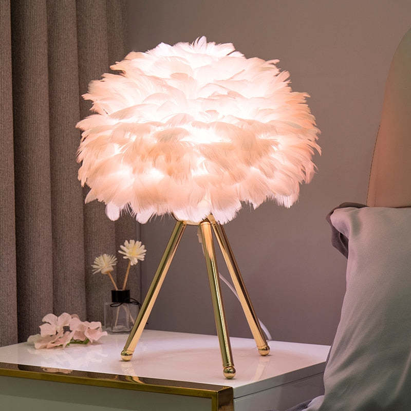 Yono Table Lamp Tripod with Feathers Modern Living Room Dining Room