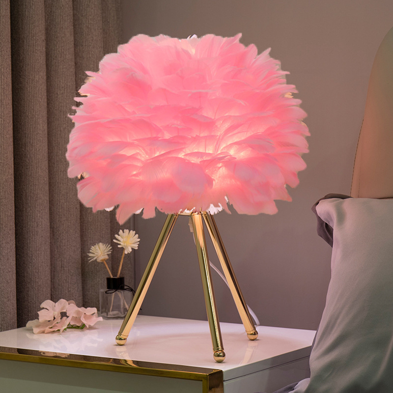 Yono Table Lamp Tripod with Feathers Modern Living Room Dining Room