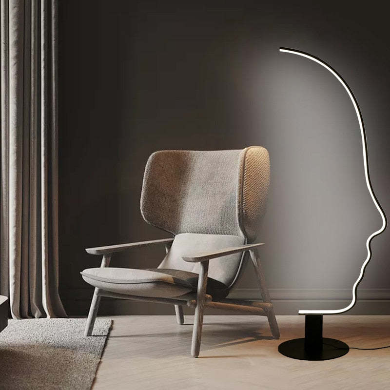 Zephyra Floor Lamp Human Face Profile Modern Arc Metal Silicon Living Room