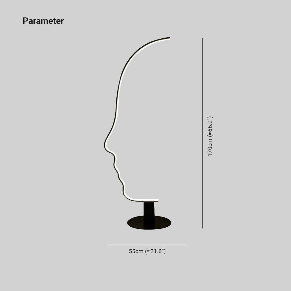 Zephyra Floor Lamp Human Face Profile Modern Arc Metal Silicon Living Room