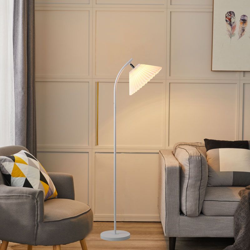 Mode Floor Lamp Modern Fabric Pleated Metal Arch Living Room