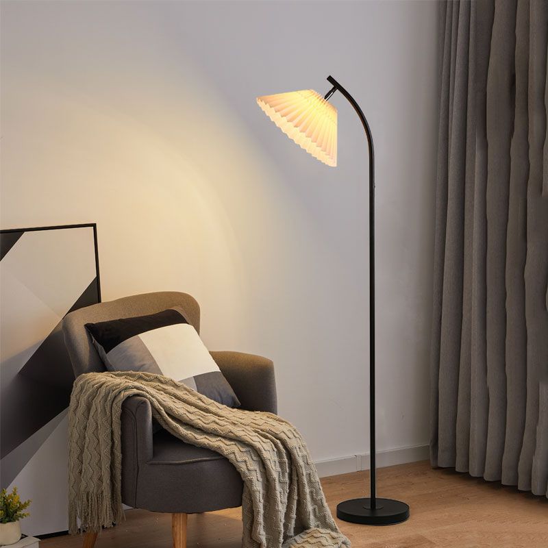 Mode Floor Lamp Modern Fabric Pleated Metal Arch Living Room