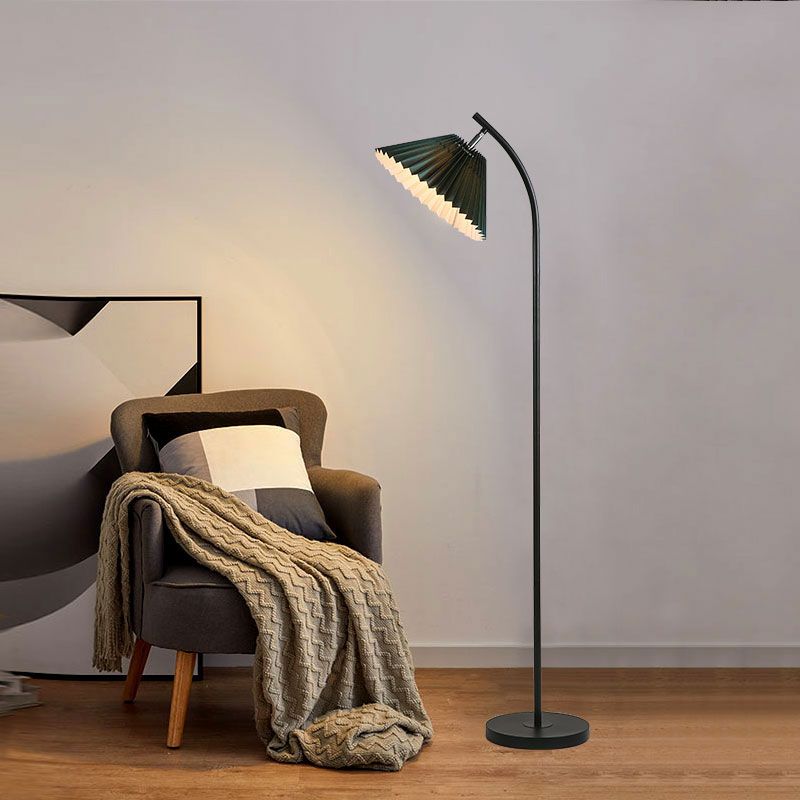 Mode Floor Lamp Modern Fabric Pleated Metal Arch Living Room