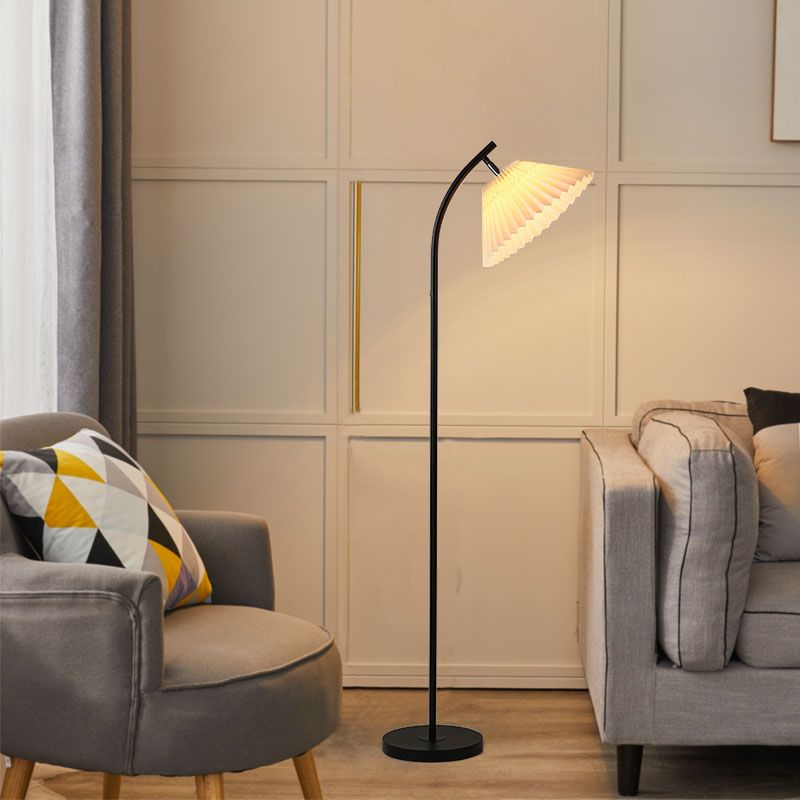 Mode Floor Lamp Modern Fabric Pleated Metal Arch Living Room