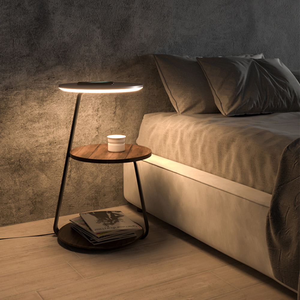 Mode Floor Lamp Round Natural Wood with Table Bedroom Living Room