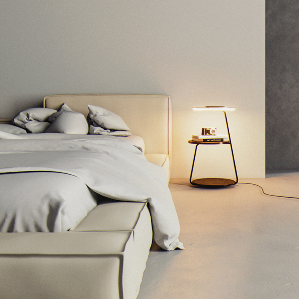Mode Floor Lamp Round Natural Wood with Table Bedroom Living Room
