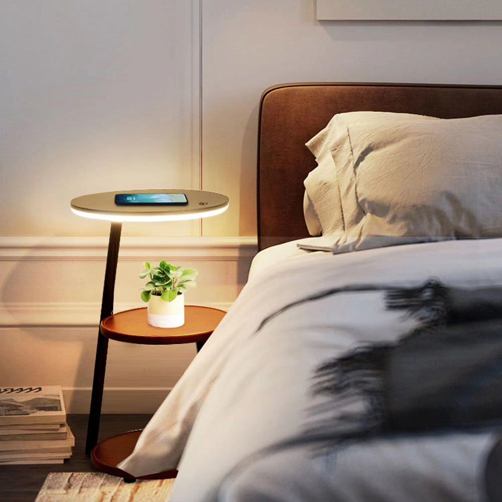 Mode Floor Lamp Round Natural Wood with Table Bedroom Living Room