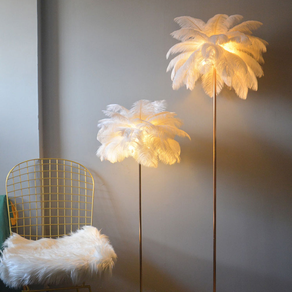 Yono Floor Lamp Modern Metal Stand Ostrich Feather Natural Living Room