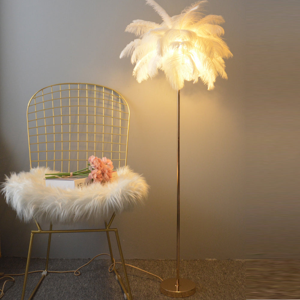 Yono Floor Lamp Modern Metal Stand Ostrich Feather Natural Living Room