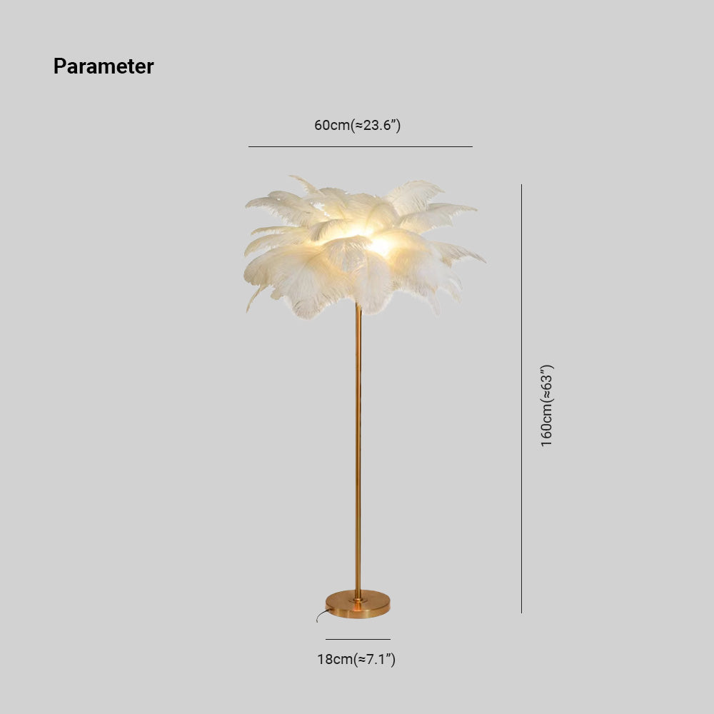 Yono Floor Lamp Modern Metal Stand Ostrich Feather Natural Living Room